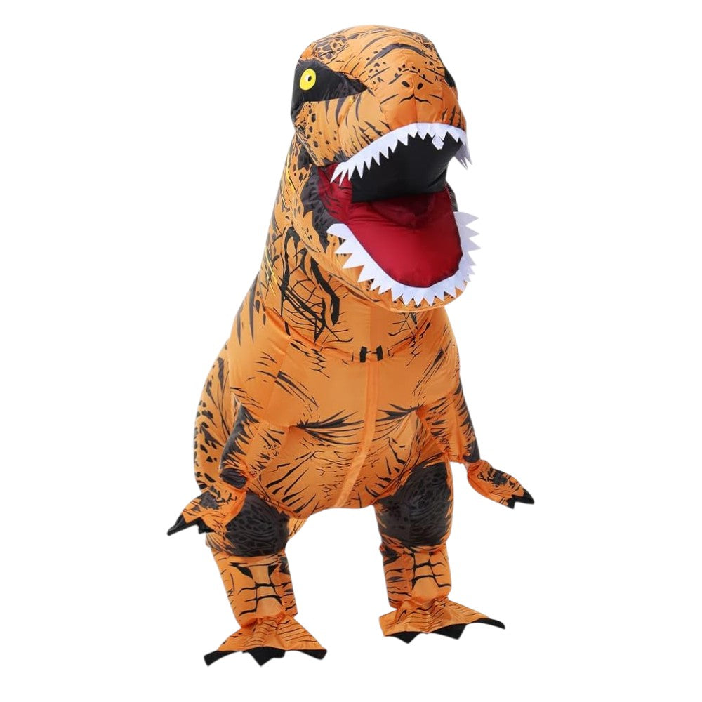 Inflatable Muscle T-Rex Costume _ Brown Dinosaur Suit with Fan and Battery Box