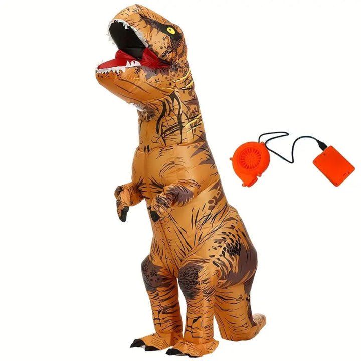 Inflatable Muscle T-Rex Costume _ Brown Dinosaur Suit with Fan and Battery Box