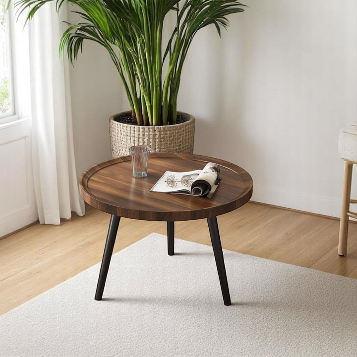 Minimalist Small Round Coffee Table - Walnut
