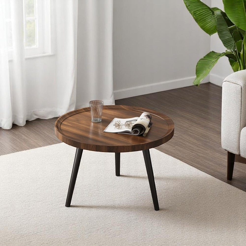 Minimalist Small Round Coffee Table - Walnut
