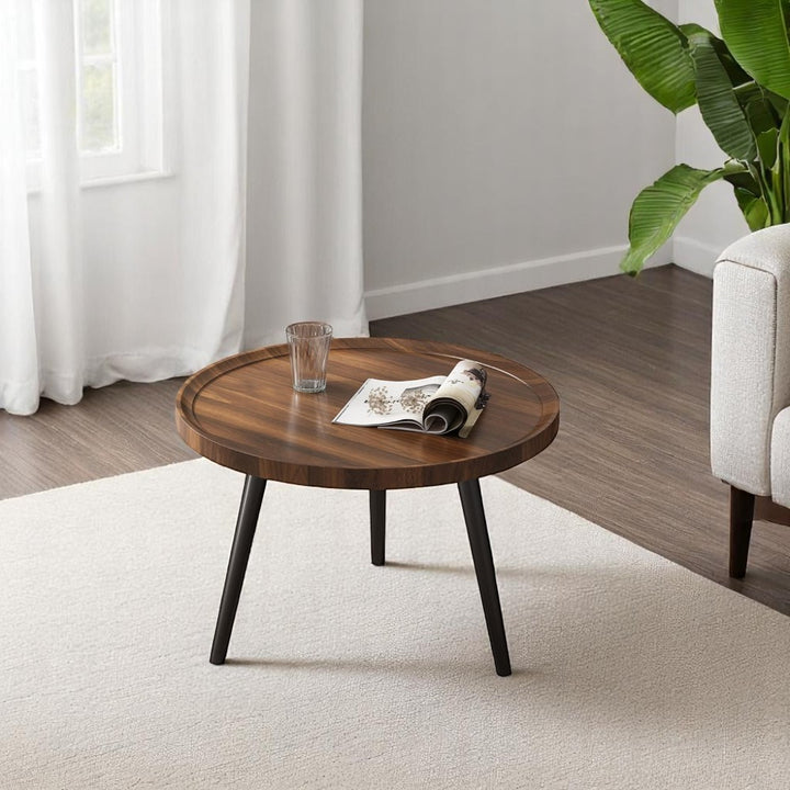 Minimalist Small Round Coffee Table - Walnut
