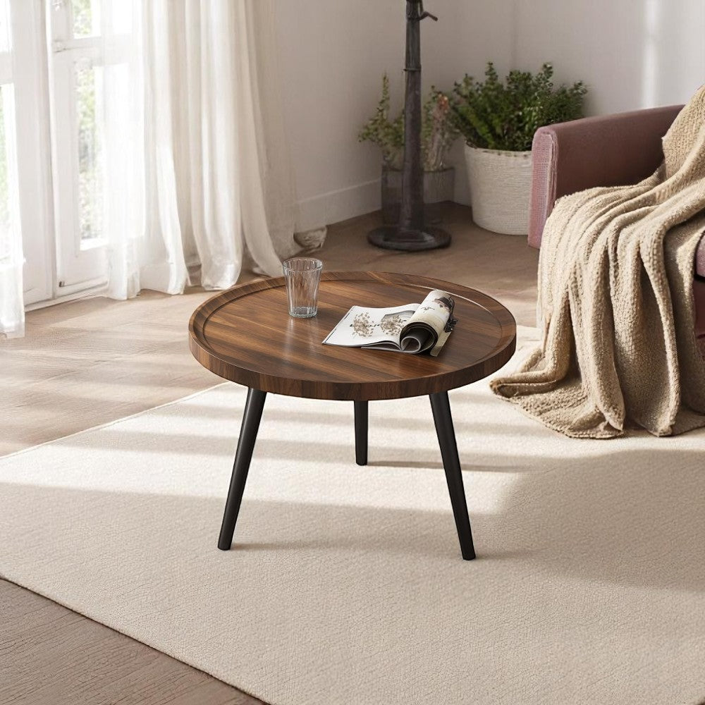 Minimalist Small Round Coffee Table - Walnut
