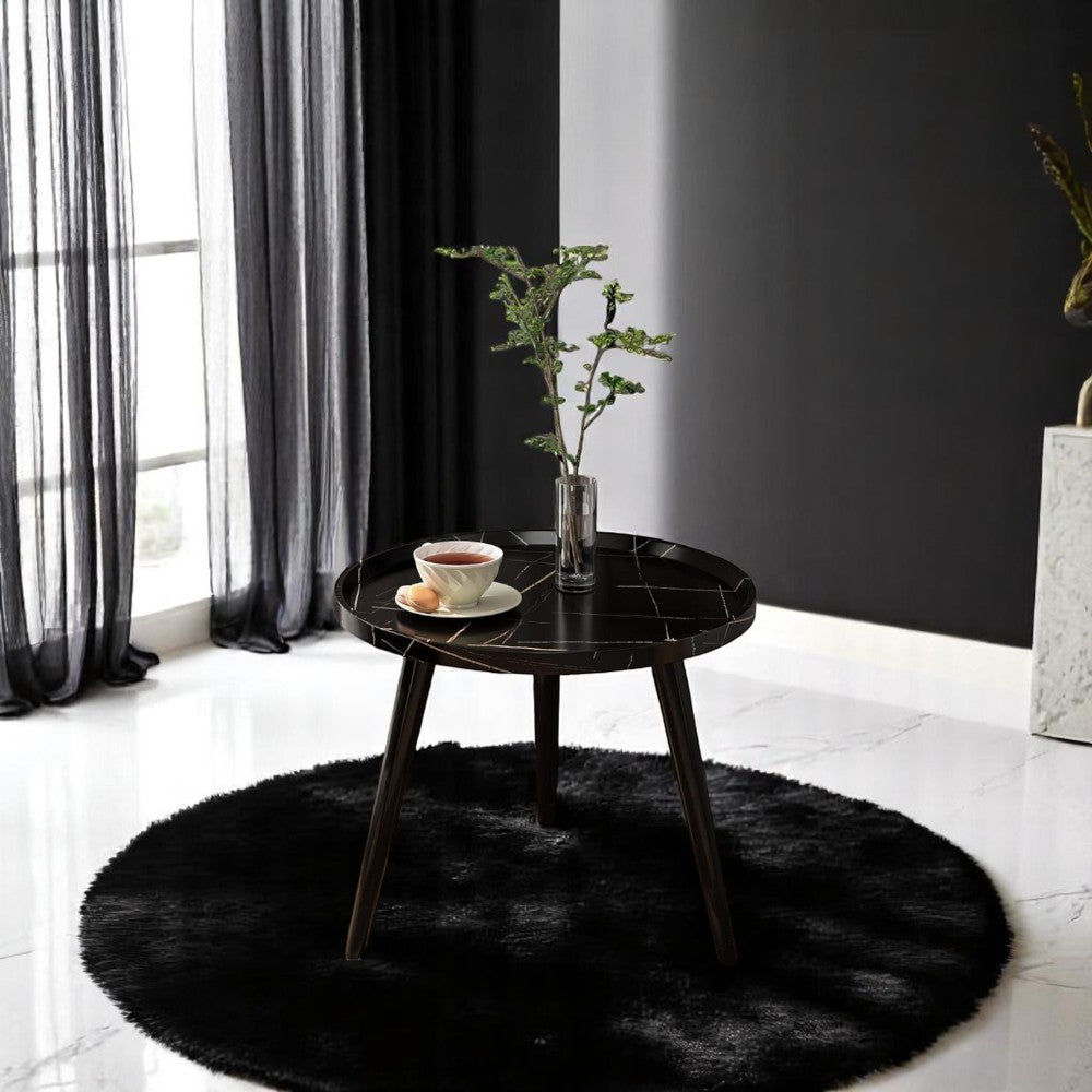 Minimalist Small Round Coffee Table - Black