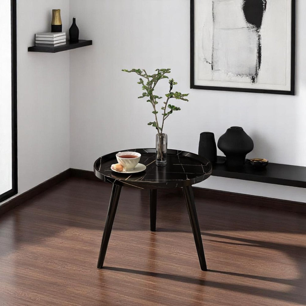 Minimalist Small Round Coffee Table - Black