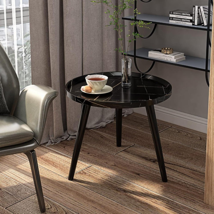 Minimalist Small Round Coffee Table - Black