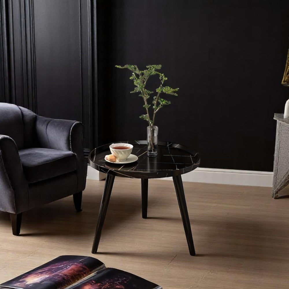 Minimalist Small Round Coffee Table - Black