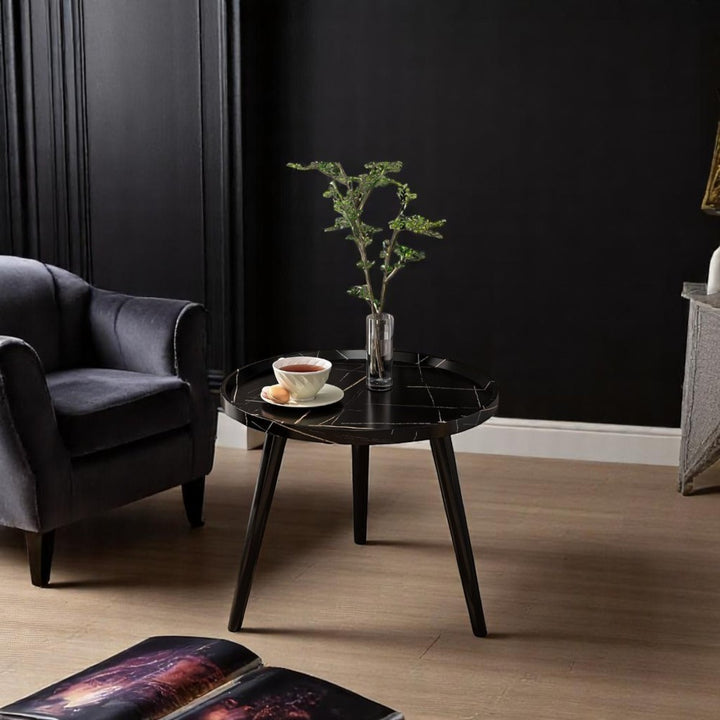 Minimalist Small Round Coffee Table - Black