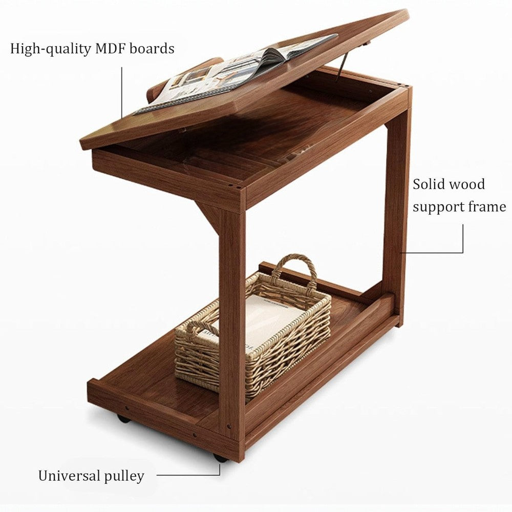 Flip-Top Mobile Coffee Table with Storage - 60CM