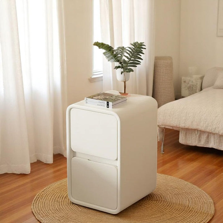 Cream White Bedside Table with Drawers - 35cm