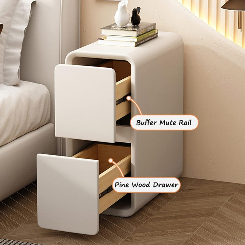 Cream White Bedside Table with Drawers - 35cm