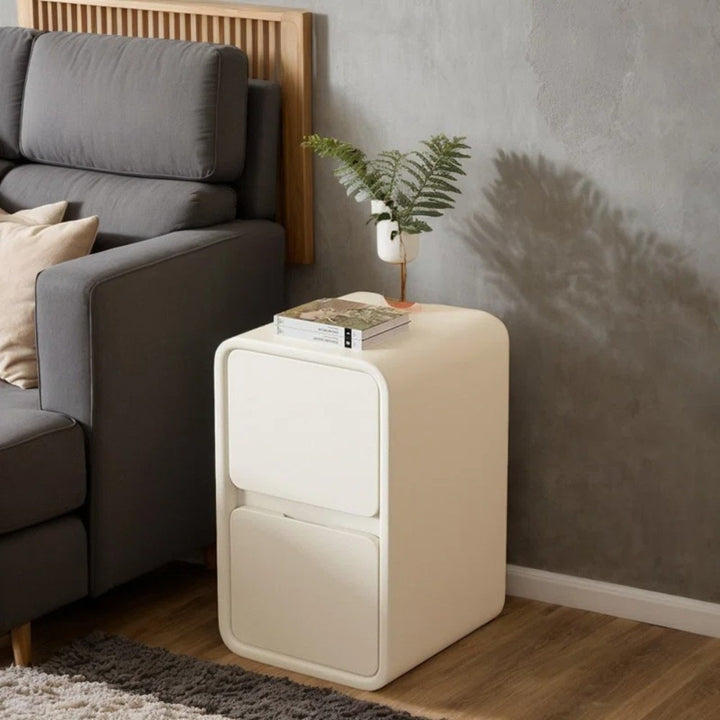Cream White Bedside Table with Drawers - 35cm