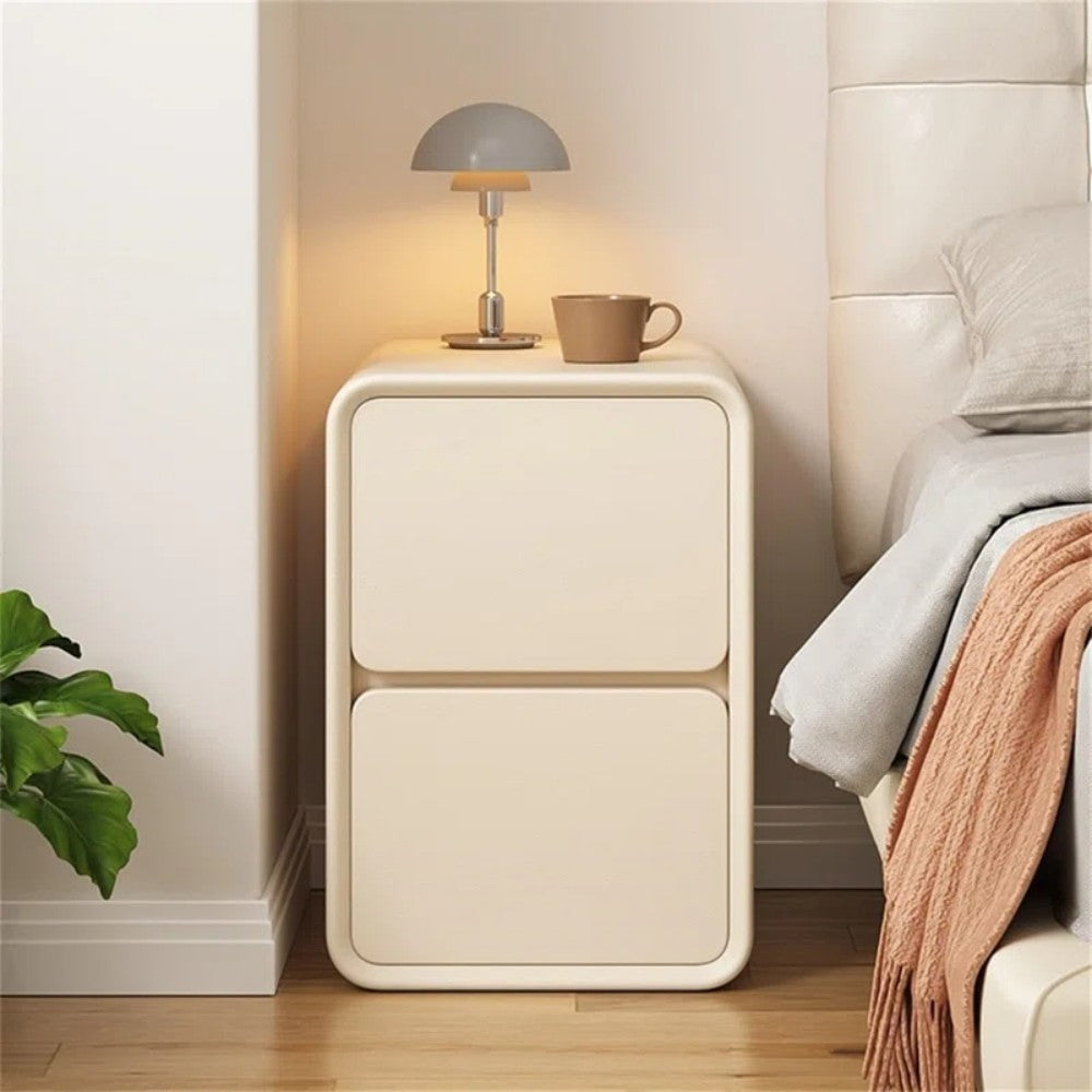 Cream White Bedside Table with Drawers - 35cm