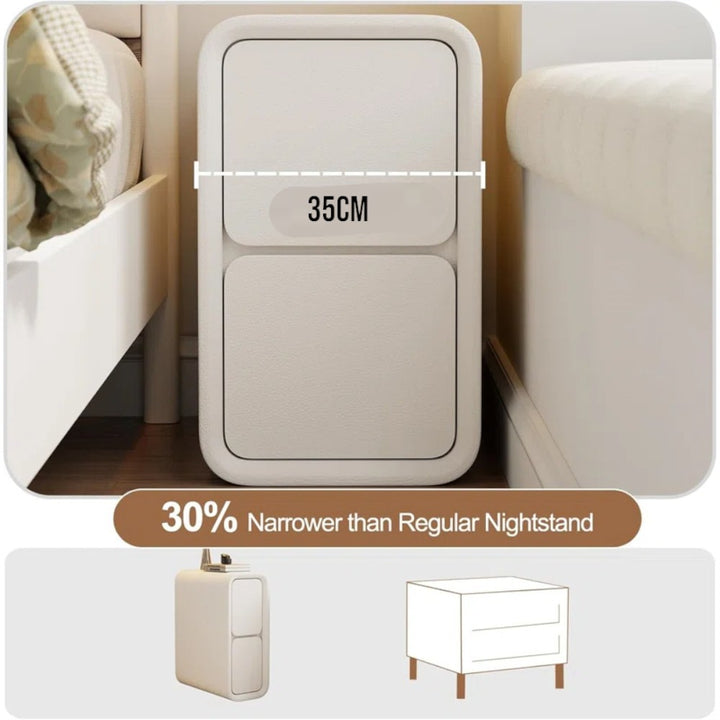 Cream White Bedside Table with Drawers - 35cm