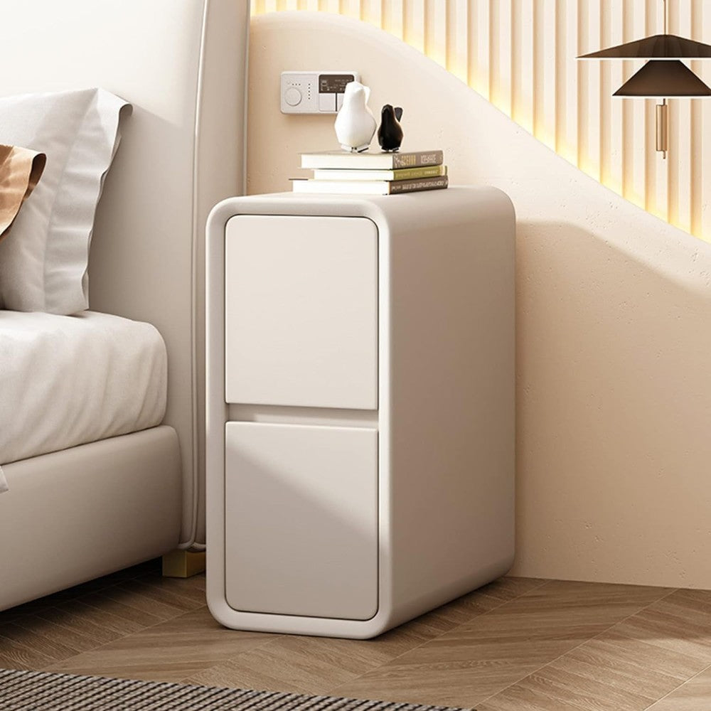 Cream White Bedside Table with Drawers - 25cm