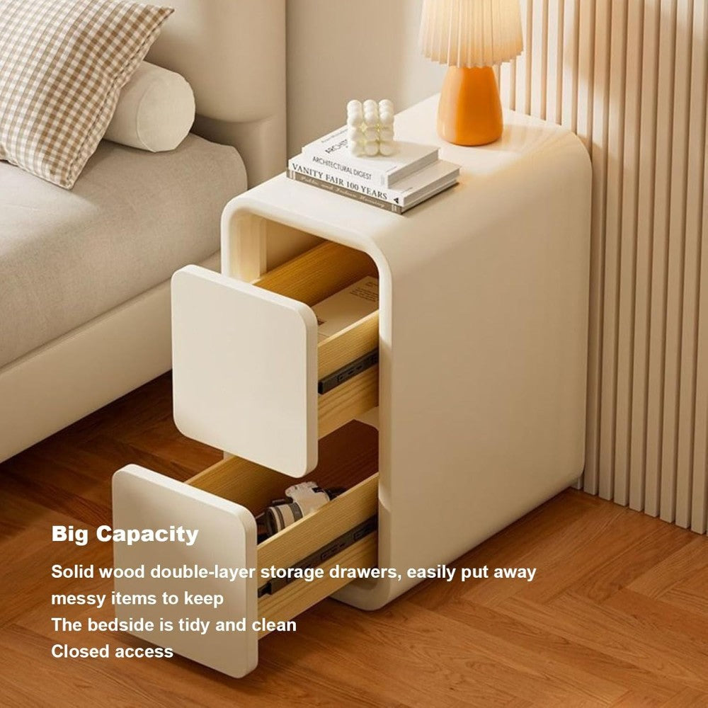 Cream White Bedside Table with Drawers - 25cm