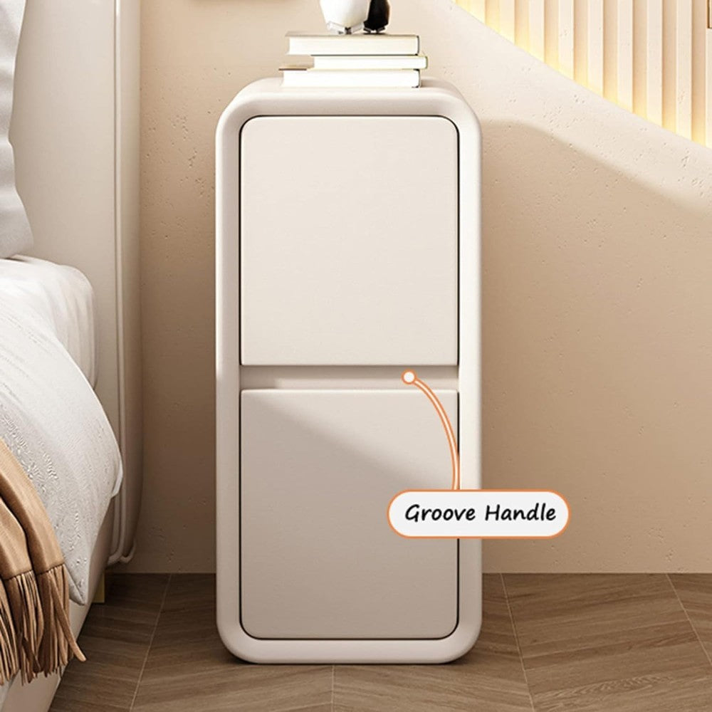 Cream White Bedside Table with Drawers - 25cm