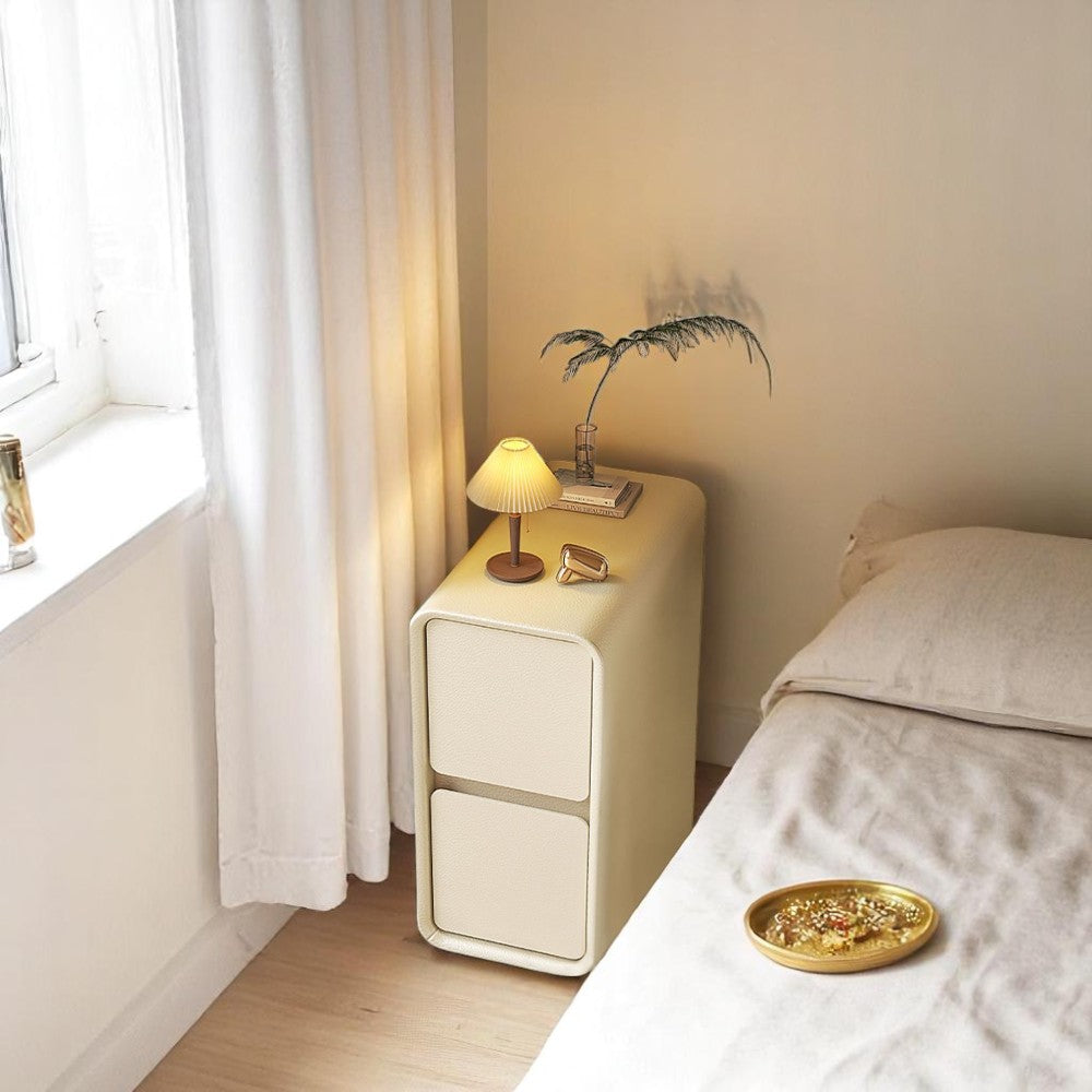 Cream White Bedside Table with Drawers - 25cm