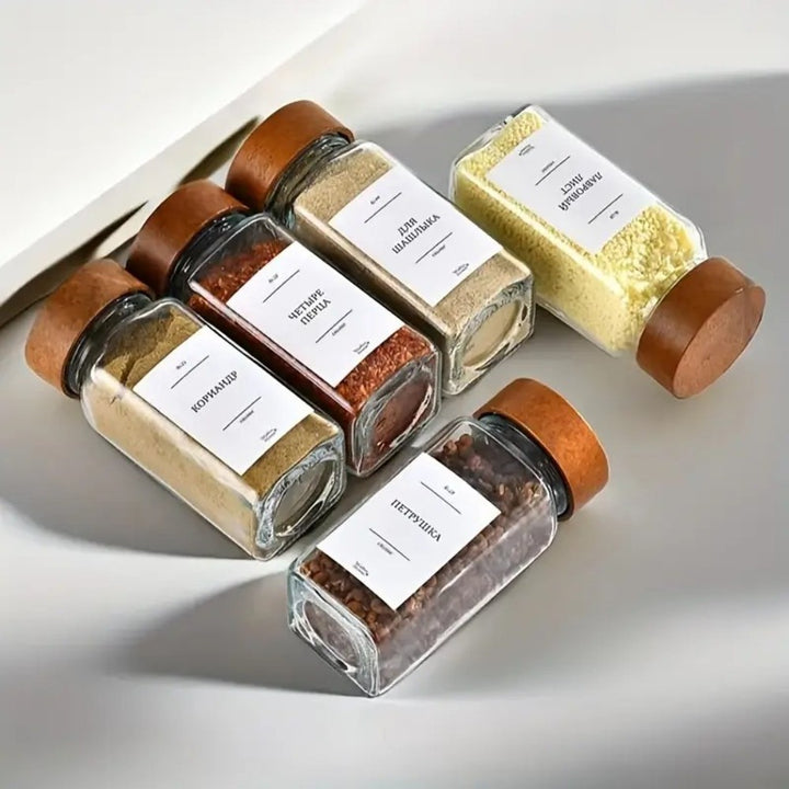 24-Piece Square Glass Spice Jar Set with Wooden Lids