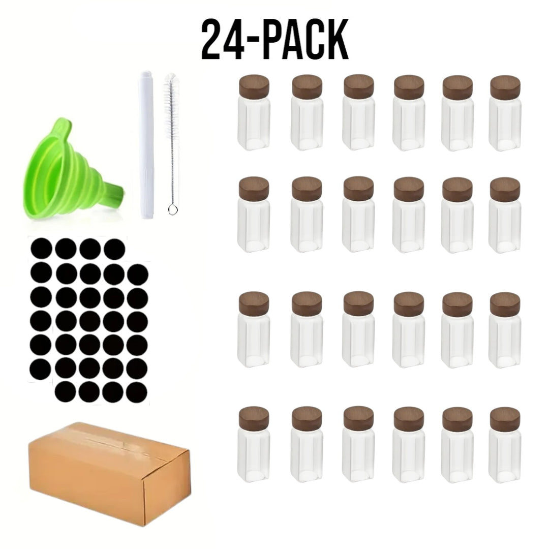 24-Piece Square Glass Spice Jar Set with Wooden Lids