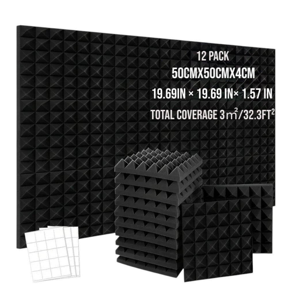 12 Pack Self-Adhesive Acoustic Foam Panels 50×50×4 cm