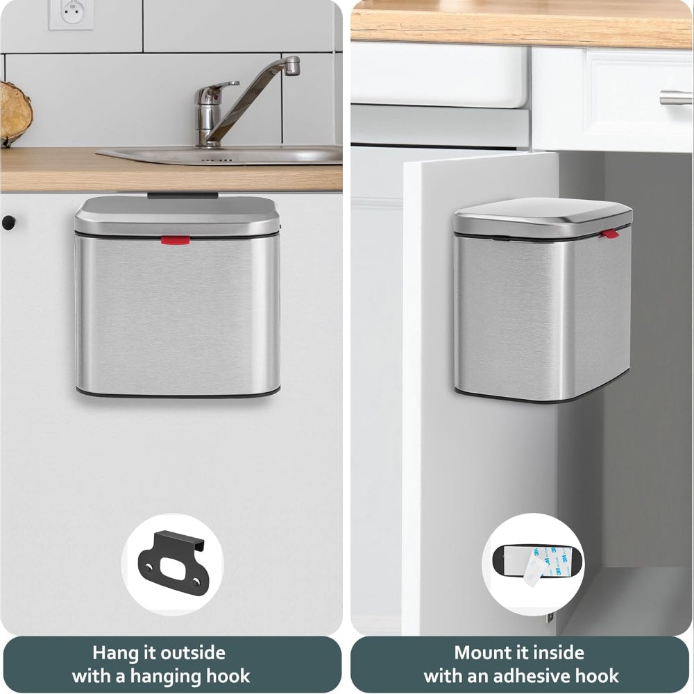 8L Hanging Kitchen Trash Bin - Silver