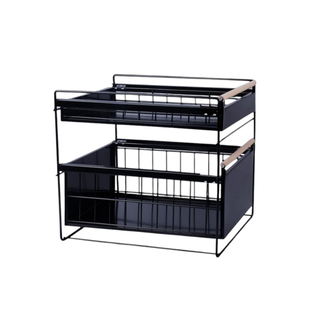 Double Tier Sliding Kitchen Storage Rack Under Sink Organizer