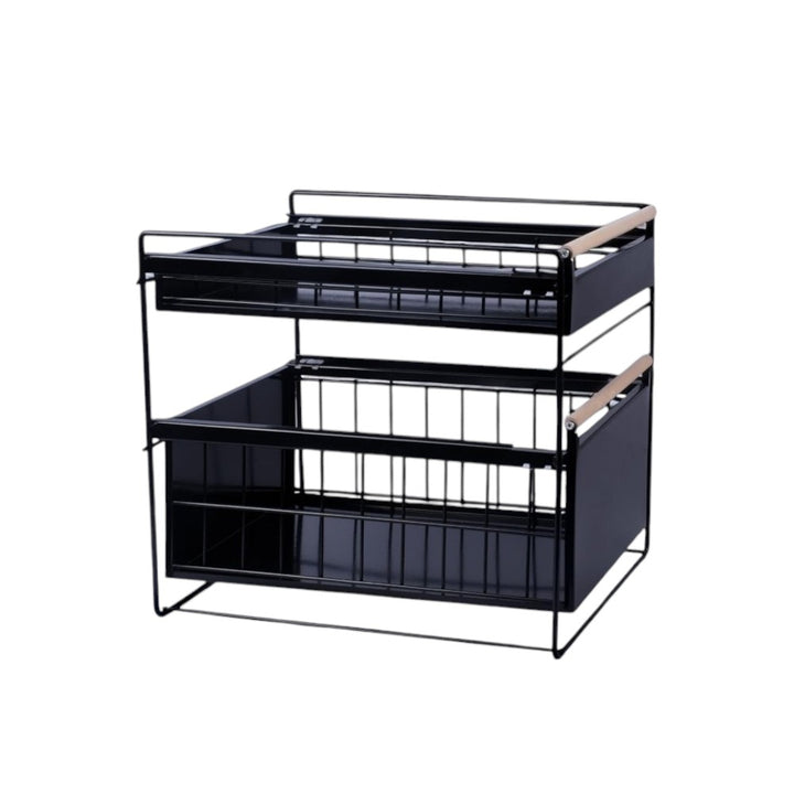 Double Tier Sliding Kitchen Storage Rack Under Sink Organizer