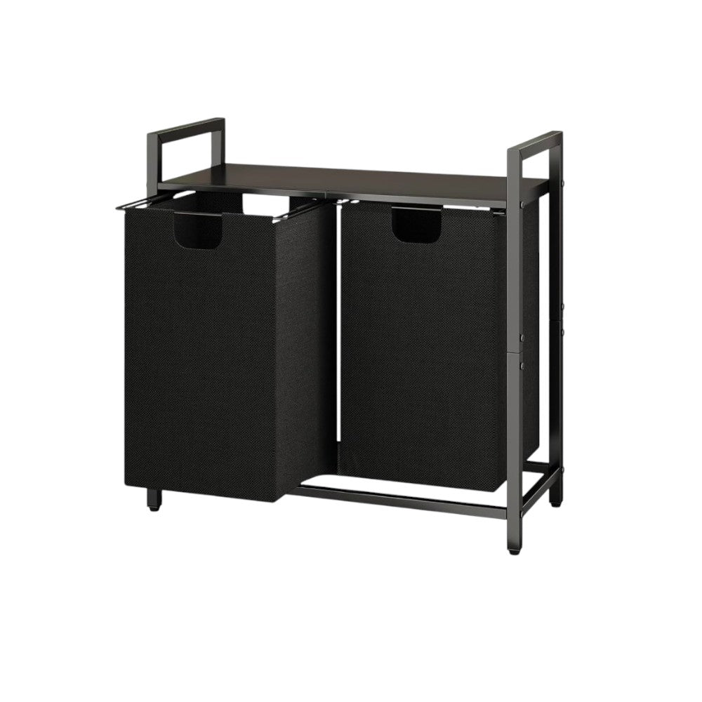 Dual Laundry Hamper with Pull-Out Bags &amp; Steel Top Shelf _ 72_32_71cm