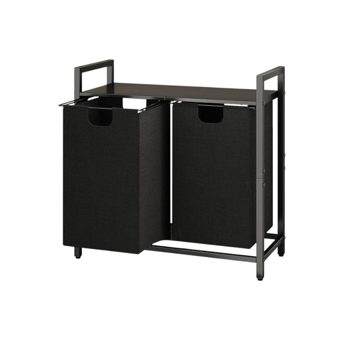 Dual Laundry Hamper with Pull-Out Bags &amp; Steel Top Shelf _ 72_32_71cm