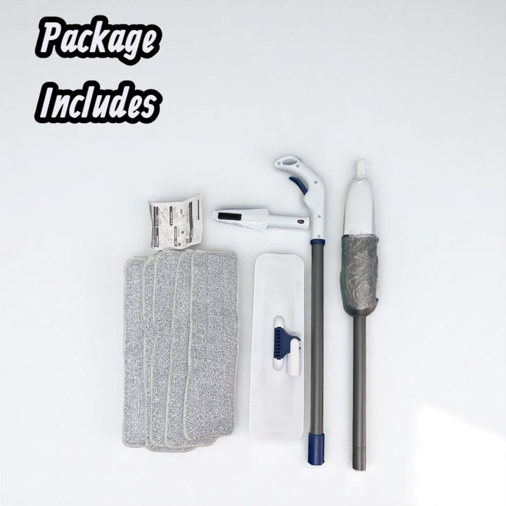 Flat Spray Mop Set _ Includes 5 Microfiber Pads Scraper Water Tank