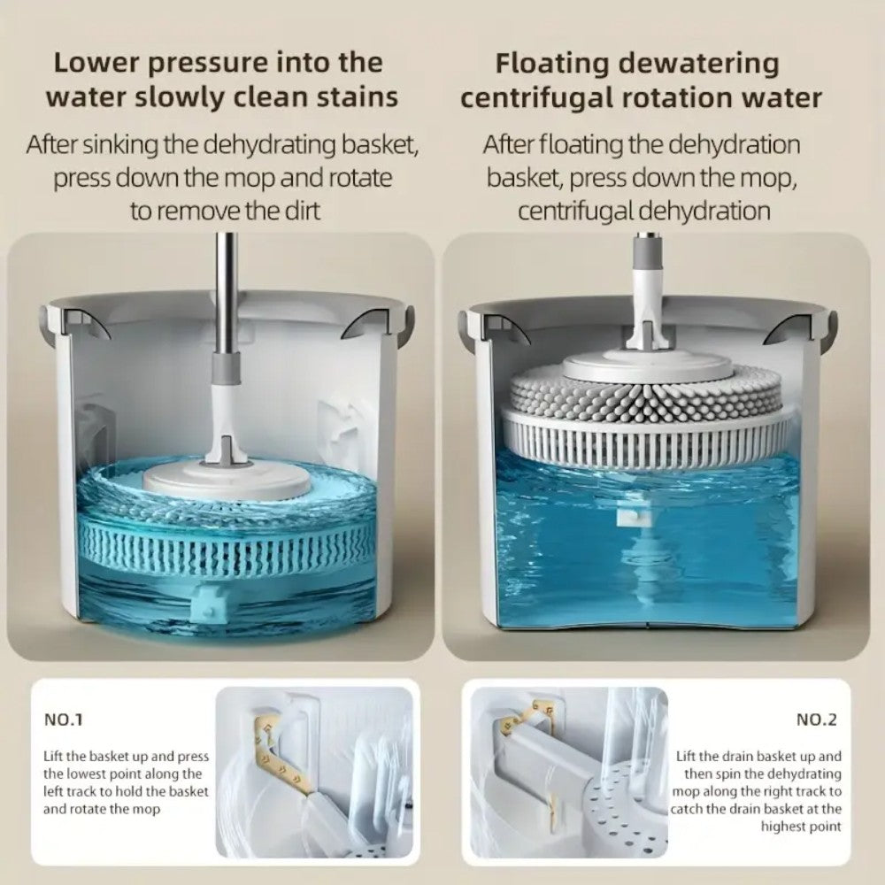 Spin Mop and Bucket Set _ 360° Rotating Microfiber Mop with Telescopic Handle