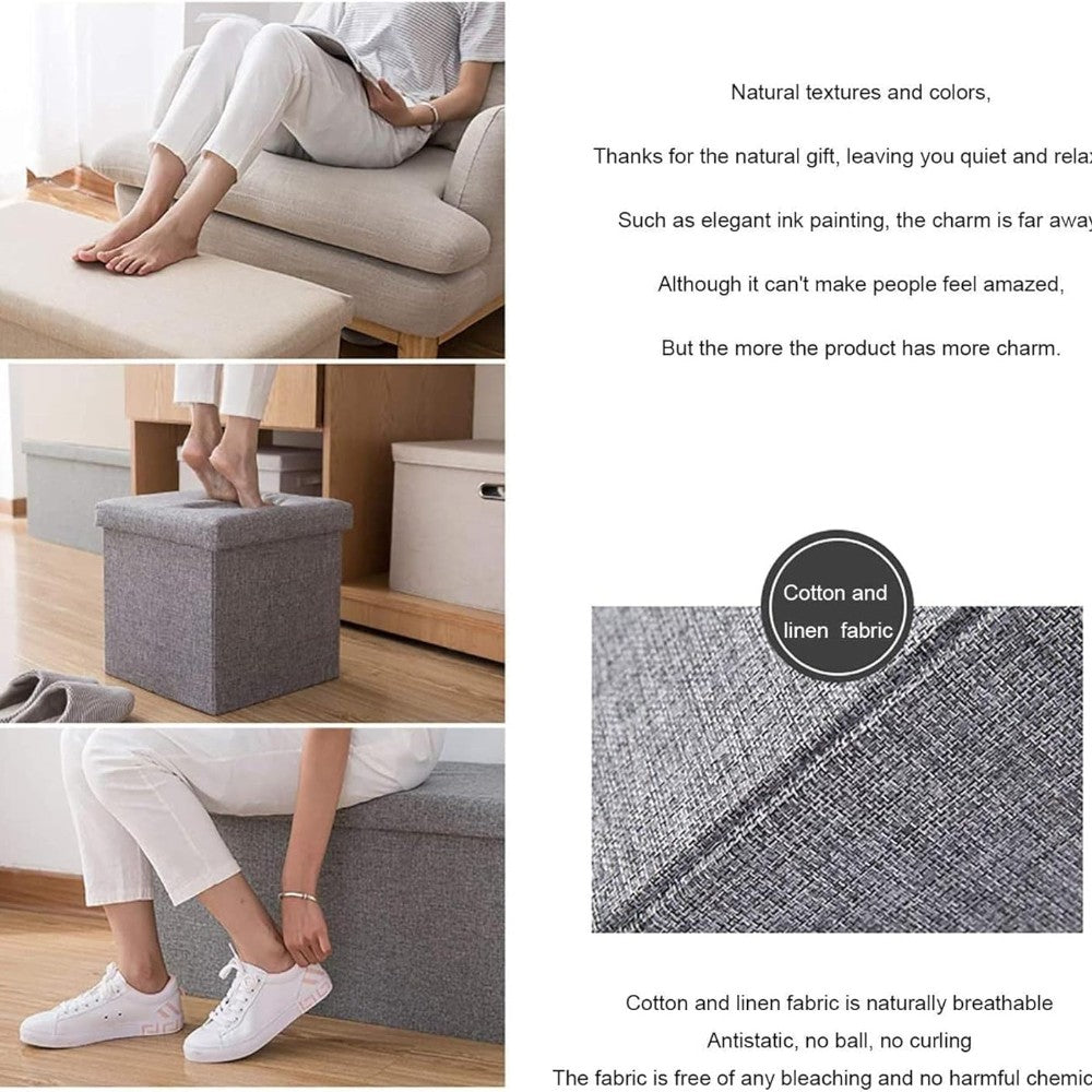Foldable Storage Ottoman Bench 76×38×38cm – Khaki