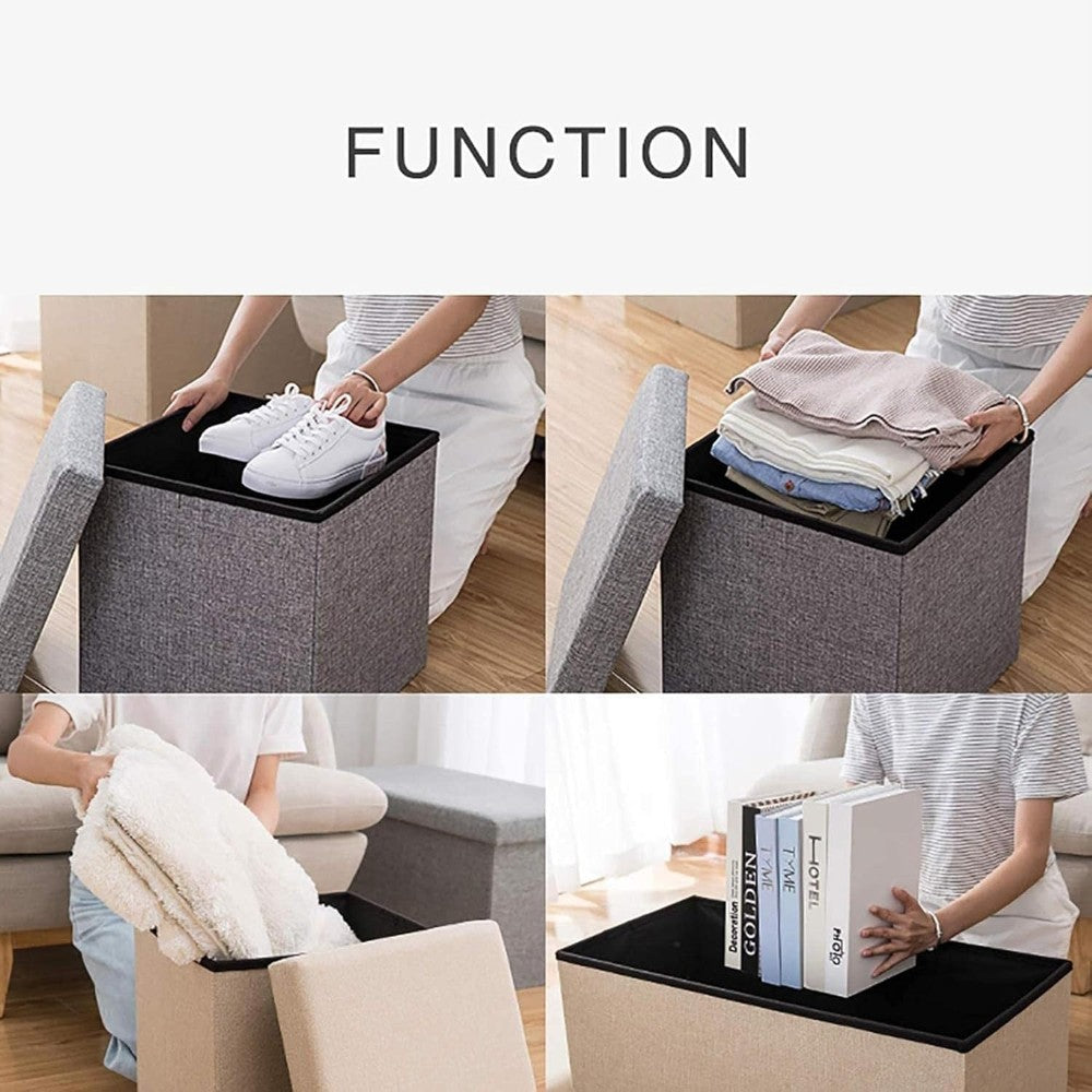 Foldable Storage Ottoman Bench 76×38×38cm – Khaki