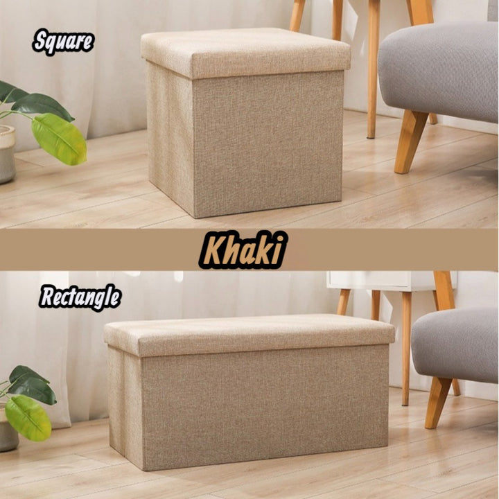Foldable Storage Ottoman Bench 76×38×38cm – Khaki