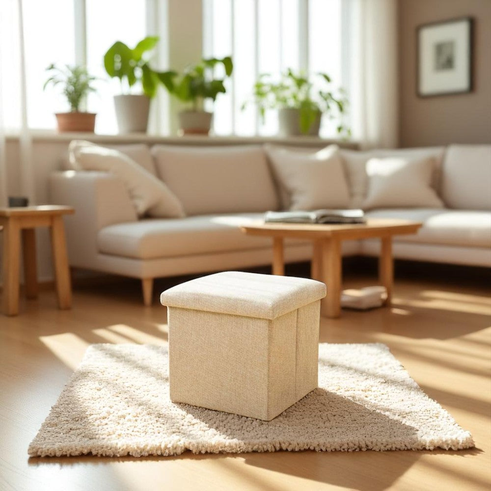 Foldable Storage Ottoman Bench 38×38×38cm – Khaki