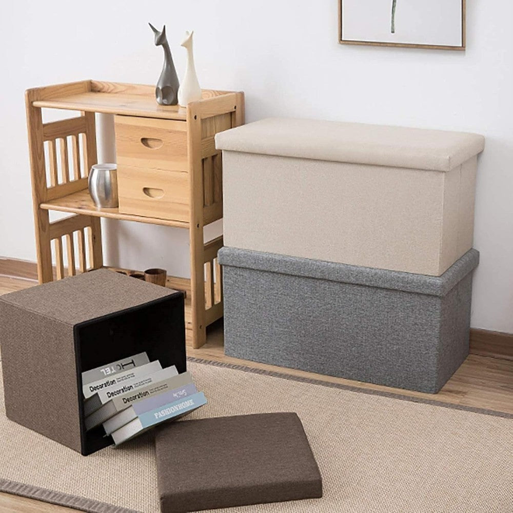 Foldable Storage Ottoman Bench 38×38×38cm – Khaki