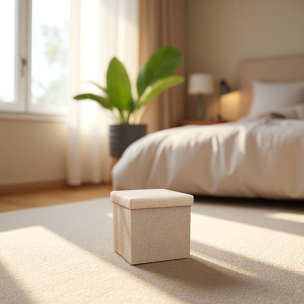 Foldable Storage Ottoman Bench 38×38×38cm – Khaki