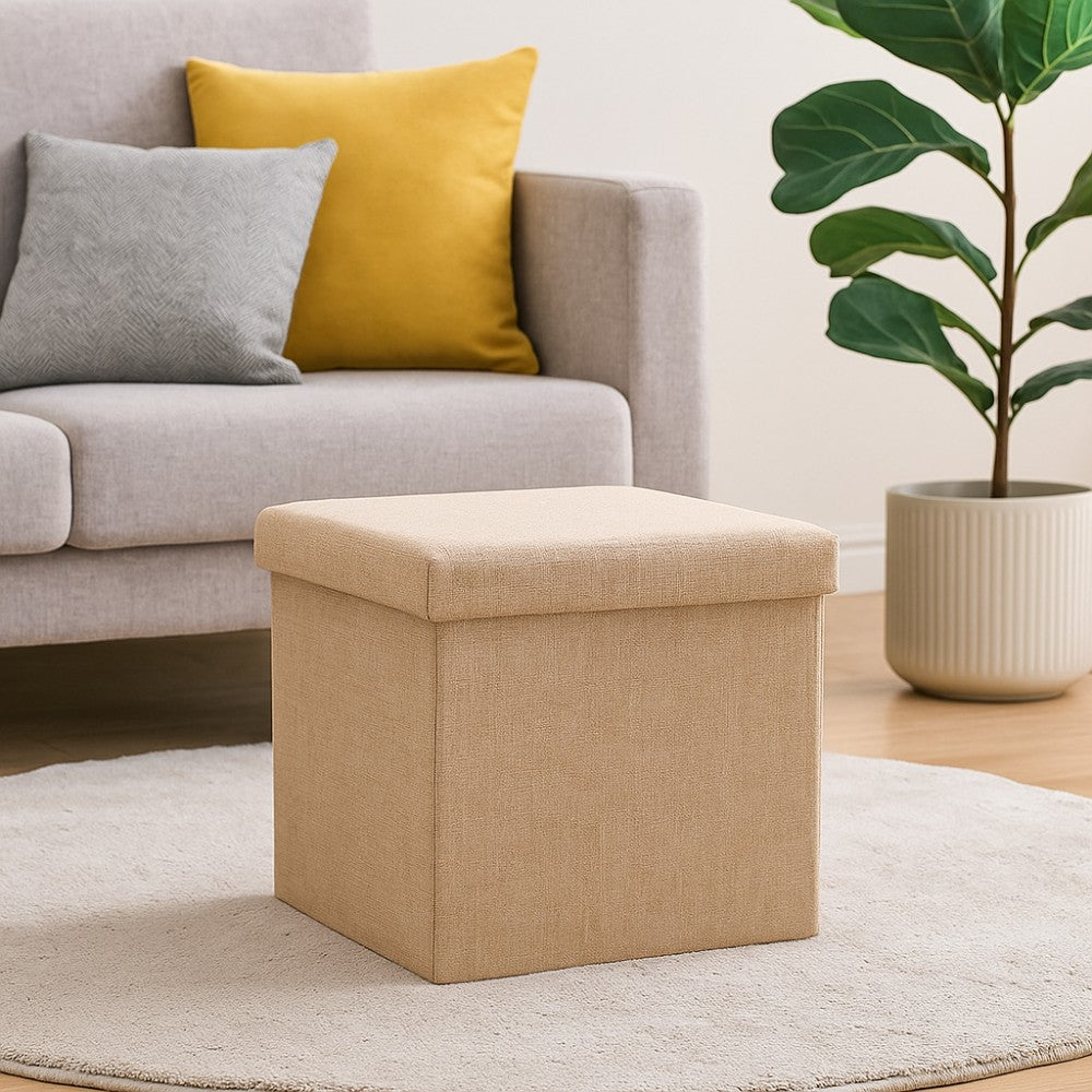 Foldable Storage Ottoman Bench 38×38×38cm – Khaki