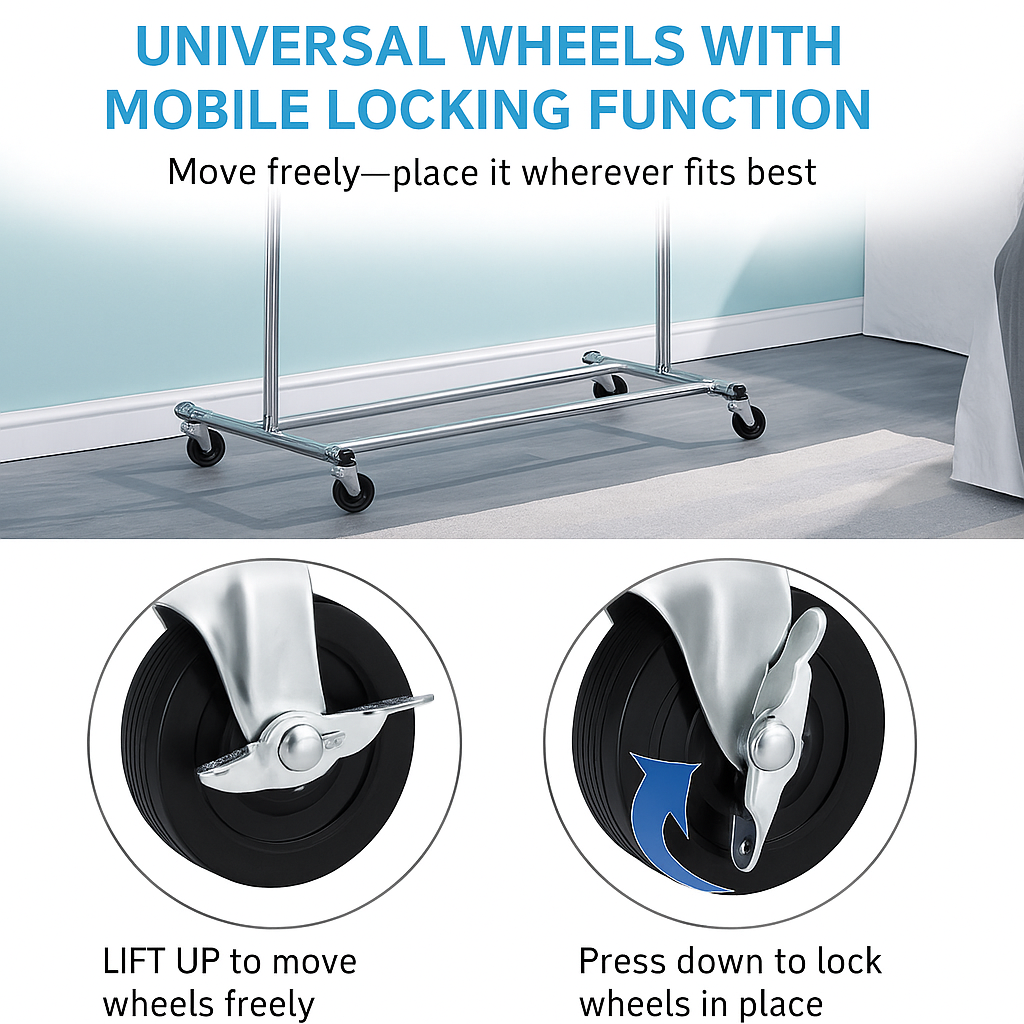 Portable Single Rod Height Adjustable Clothes Rack