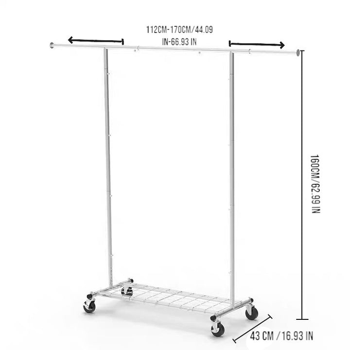Portable Single Rod Height Adjustable Clothes Rack