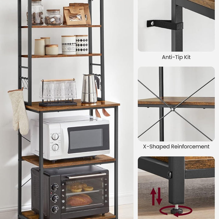 6-Tier Kitchen Microwave Oven Rack - Rustic Brown