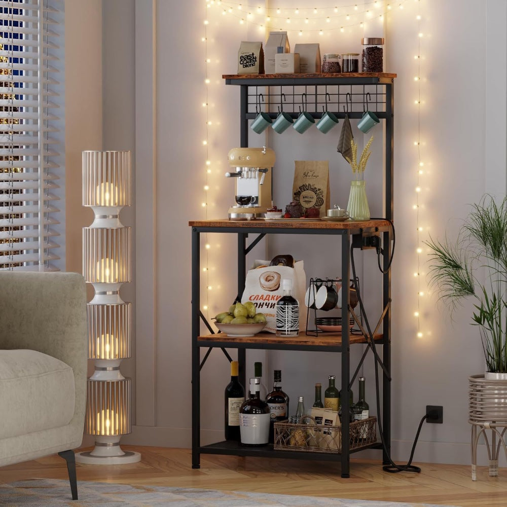 6-Tier Kitchen Microwave Oven Rack - Rustic Brown