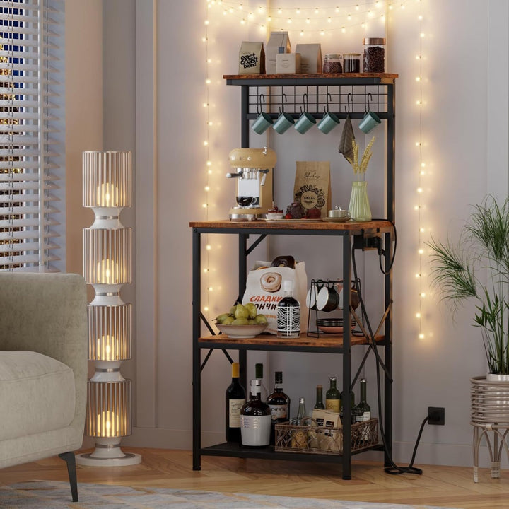 6-Tier Kitchen Microwave Oven Rack - Rustic Brown