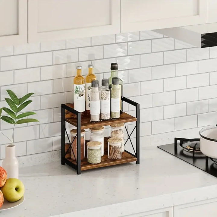 Rustic Industrial Storage Shelf _ 2-Tier Wooden & Metal Organizer Rack