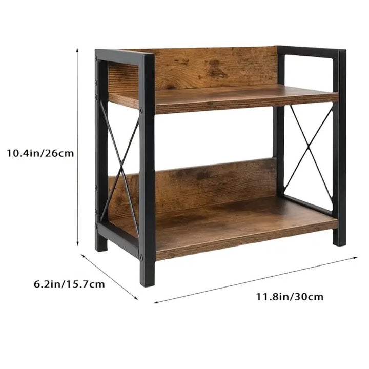 Rustic Industrial Storage Shelf _ 2-Tier Wooden & Metal Organizer Rack