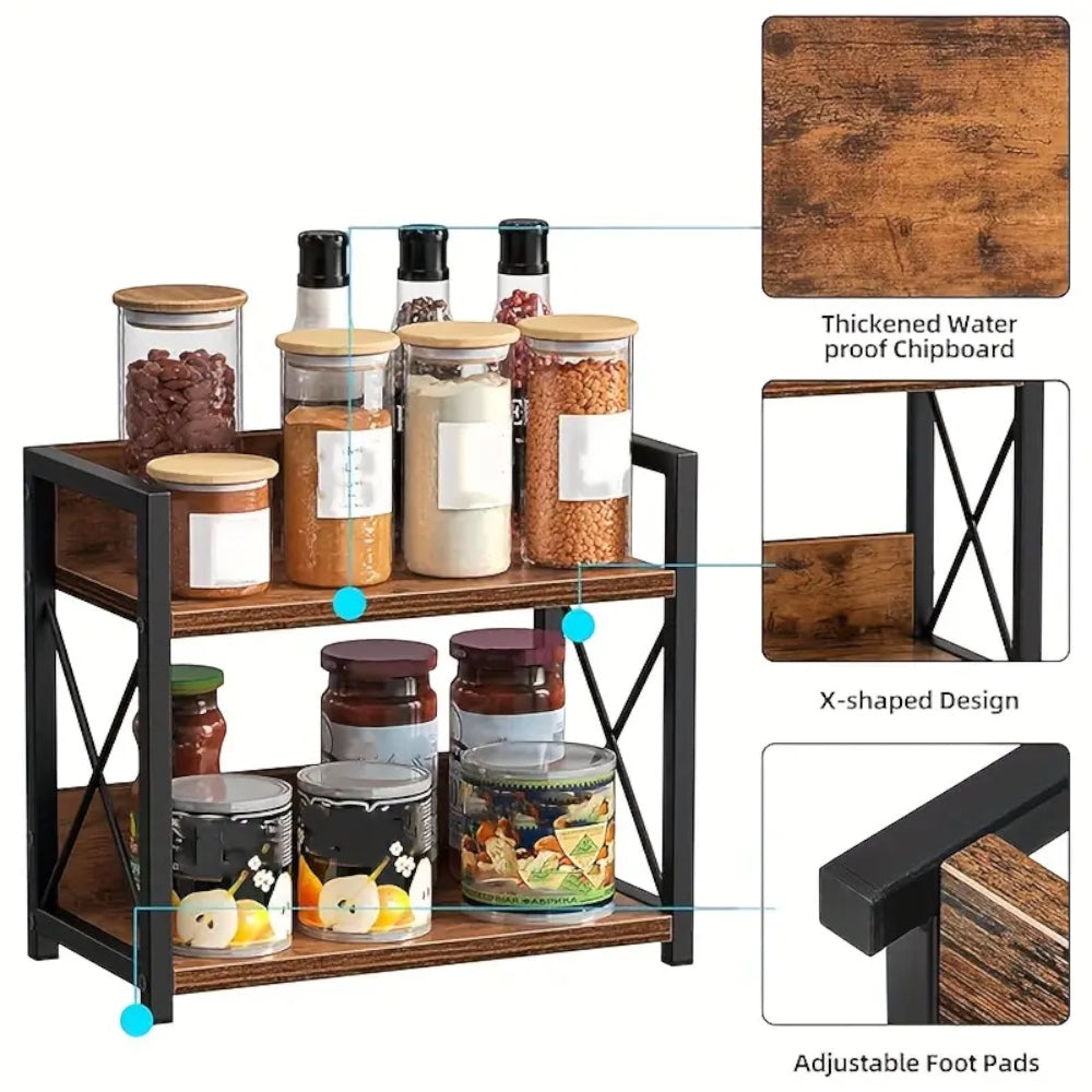 Rustic Industrial Storage Shelf _ 2-Tier Wooden & Metal Organizer Rack