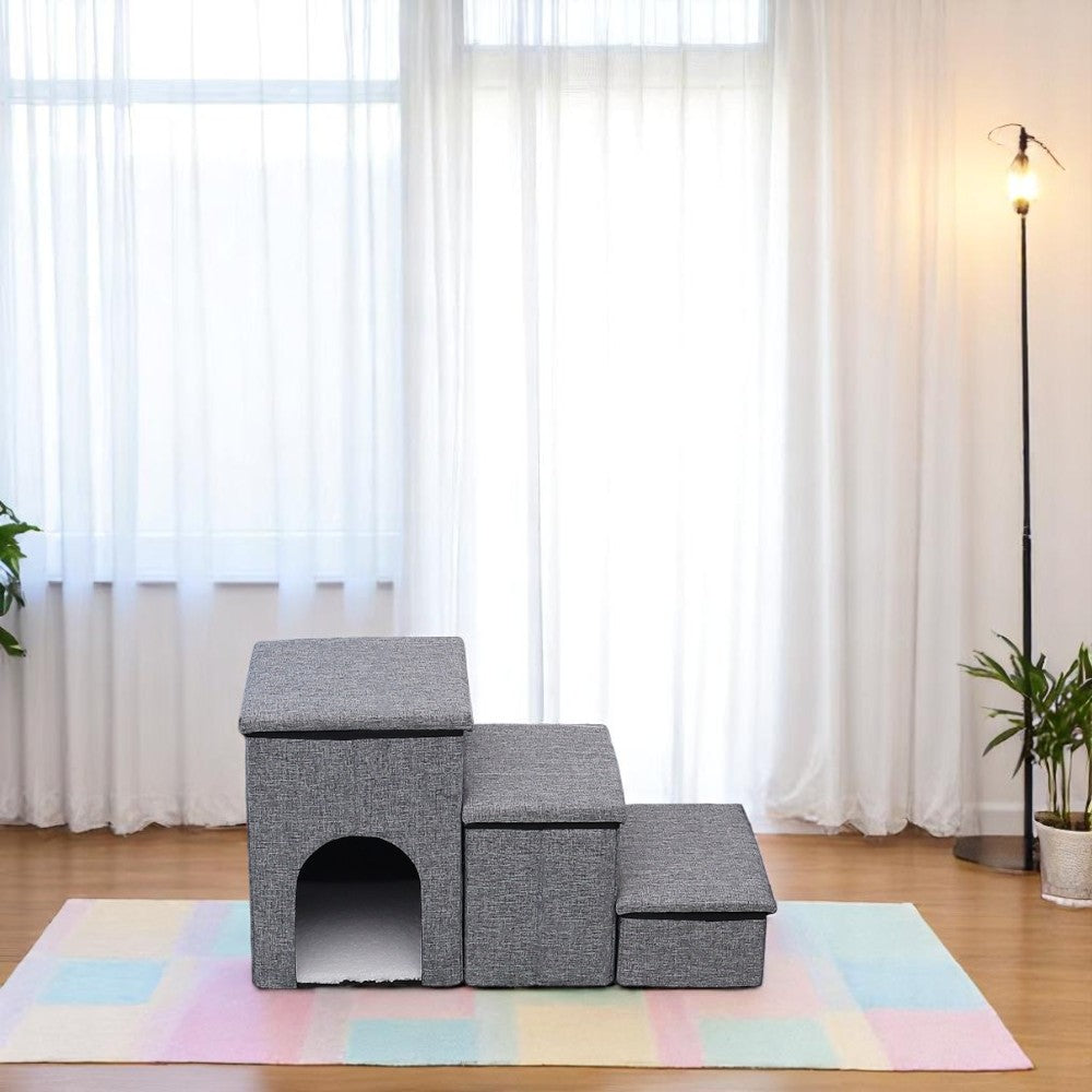 Foldable 3-Step Pet Stairs with Hidden Condo Storage