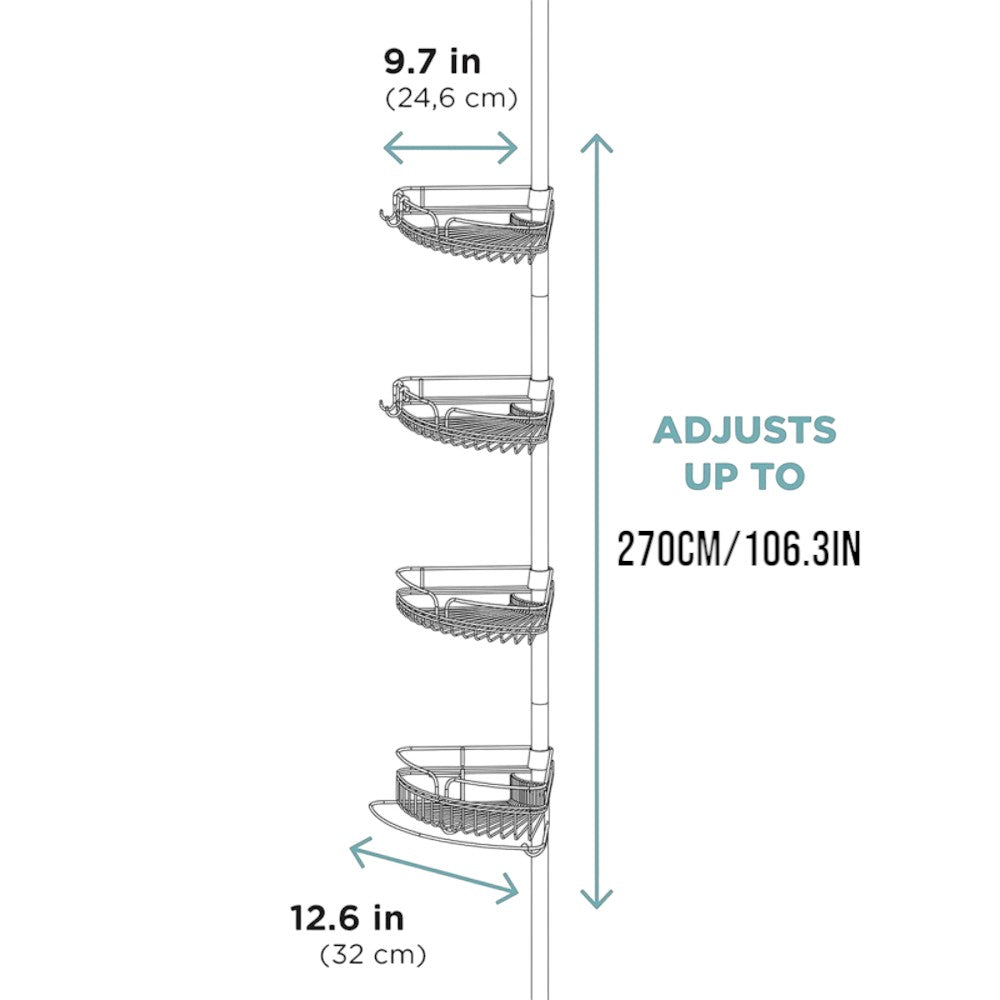 Tension Pole Shower Caddy Adjustable Rustproof Bathroom Storage Rack