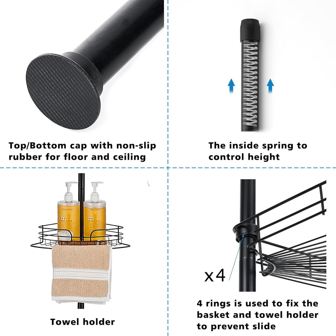 Tension Pole Shower Caddy Adjustable Rustproof Bathroom Storage Rack