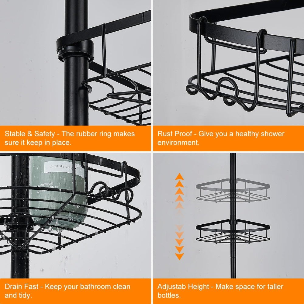 Tension Pole Shower Caddy Adjustable Rustproof Bathroom Storage Rack